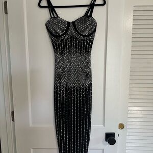 Elegant Black and Silver Embellished Dress | Size S
